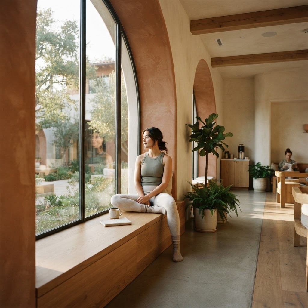 Interior cálido de ÁNIMO Wellness Hub